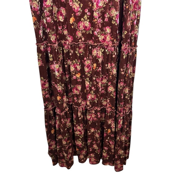 Natural Life Karlie Rust Bouquets Velvet Maxi Sundress Sz XL Boho Cottage Floral - Picture 7 of 13